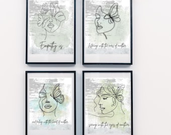 Empathy Quote Wall Art Set | 8x10 Line Art Printable | Therapist Office Decor | Modern Counseling Art | Butterfly Face Minimalist Poster