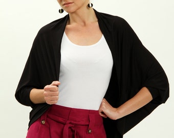 Black Batwing Sleeve Cardigan, Oversized Kimono Bolero