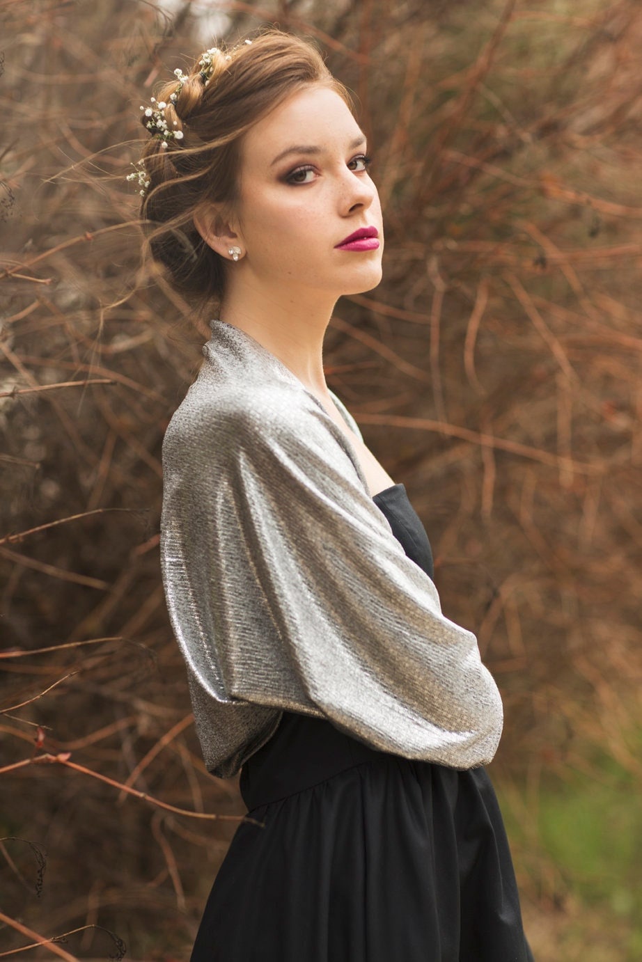 Silver evening top shrug bolero