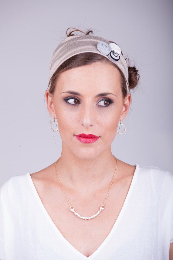 Items similar to Jersey headband, adult headband, women's cream