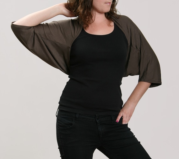 Brown Casual Everyday Bolero Jacket Dark Brown 3 4 Sleeve Batwing Bolero Cover Up Spring Shrugs and Boleros Summer Evening Bolero Shawl Etsy UK