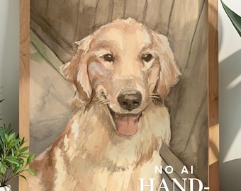 Hand-painted custom watercolor pet portrait from photo, dog or cat owner art, memorial gift commission