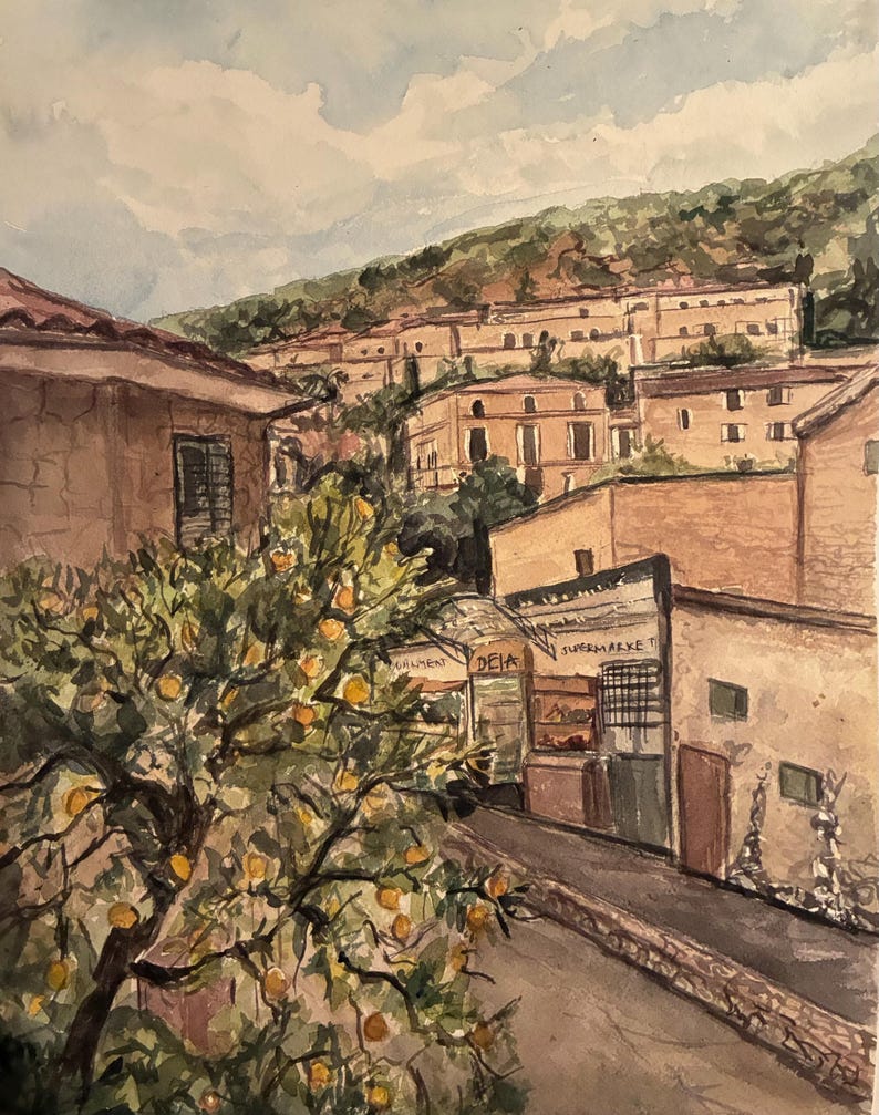 Hand-painted vacation painting from photo, custom watercolor landscape portrait, sunset scene art commission image 8