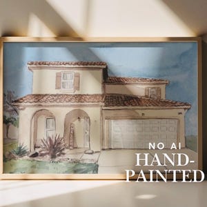Hand-painted custom home watercolor painting from photo, closing or housewarming gift, house or apartment commission