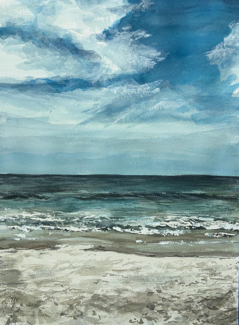 Hand-painted vacation painting from photo, custom watercolor landscape portrait, sunset scene art commission image 19
