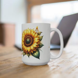 Sunflower Mug 15oz - Brighten Your Morning, Floral Coffee Cup, Gift for Nature Lovers, Spring Decor, Birthday Gift, Floral Kitchenware