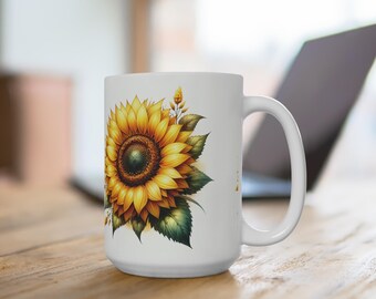 Sunflower Coffee Mug 15oz: Floral Kitchen Decor