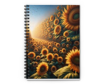 Sunflower Field Spiral Notebook: Ruled Line, 118 Pages