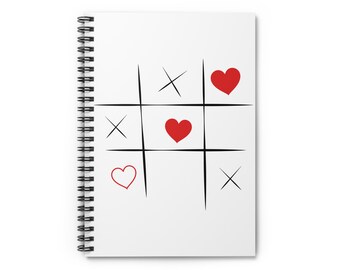 Tic Tac Toe Heart Pattern Spiral Notebook | Ruled Journal