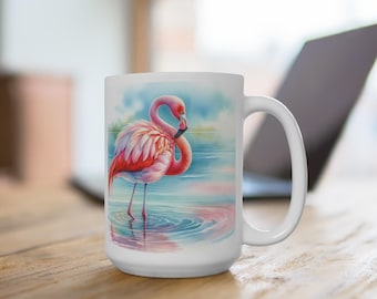 Watercolor Flamingo Coffee Mug: Whimsical Bird Art, Summer Decor