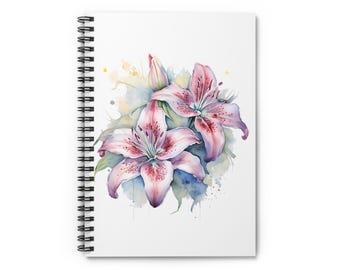Watercolor Lilies Spiral Notebook: Floral Art Journal, Back to School