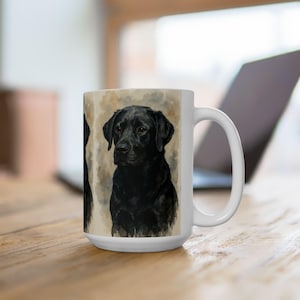 Watercolor Black Labrador Mug, Dog Lover Gift, Pet Owner Coffee Cup, Animal Portrait Ceramic Mug for Dog Enthusiasts