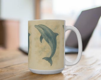 Dolphin Art Coffee Mug: Nautical Ocean Lover Gift (15oz)