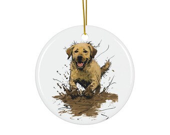 Golden Retriever Ceramic Christmas Ornament, Doggie Gift