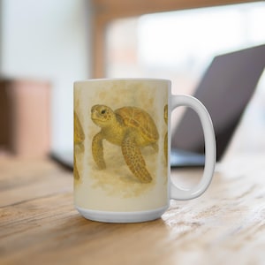 Sea Turtle Ceramic Mug: Ocean Lover Gift, 15oz Coffee Cup