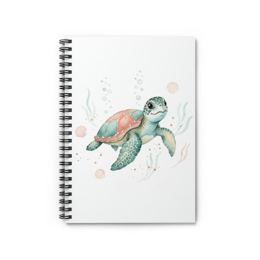 Turtle With Notebook Watercolor Sea Turtle Spiral Notebook | Ruled Lined Journal - Etsy