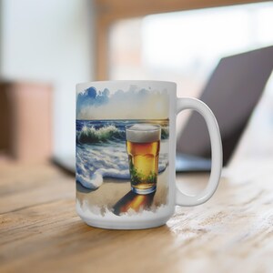 Beach and Beer Mug, Ocean Vibes Coffee Cup, Summer Gift, Relaxation Theme Drinkware, Coastal Decor, Gift for Beach Lovers
