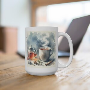 Watercolor Tea Mug: Cozy Tea Time, 15oz Ceramic