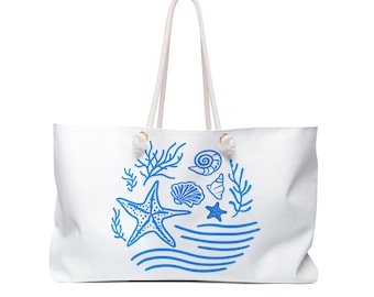 Blau Muschel Seestern Weekender Bag | Strandtasche, nautischer Sommer