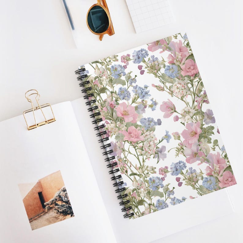 Floral Spiral Notebook, Botanical Design, Ruled Line Pages - Etsy