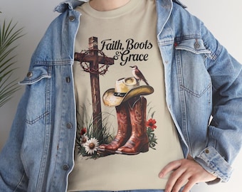 Camiseta unisex Faith Boots & Grace: estilo country western