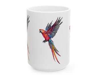 Vibrant Parrot Ceramic Coffee Mug: Tropical Bird Lover Gift
