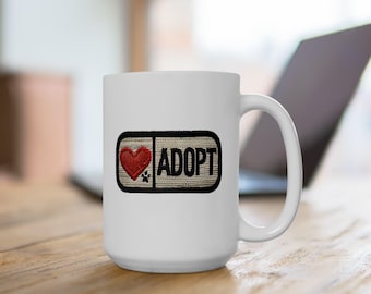 Adopt Rescue Dog Mug: Heart & Paw Print Ceramic Coffee Mug