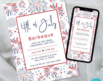 4th of July BBQ Invitation Template | Red, White, and Blue Invite | Editable Canva Template (Print & Digital)