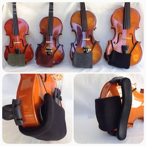 1/32, 1/16, 1/10, 1/8, 1/4, 1/2, 3/4, 4/4 Violin Size or 12, 13, 14, 15, 16 viola size Comfortable Chin Rest Padding and Metal Clamp Cover