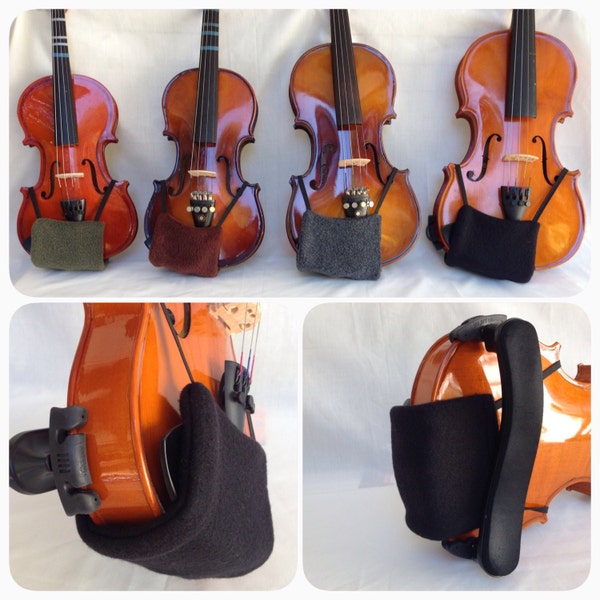 1/32, 1/16, 1/10, 1/8, 1/4, 1/2, 3/4, 4/4 Violin Size or 12, 13, 14, 15, 16 viola size Comfortable Chin Rest Padding and Metal Clamp Cover