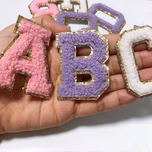 Parche adhesivo con letras bordadas de chenilla de colores, parches adhesivos con letras, perfectos para pegar en bolsos, portátiles o libros