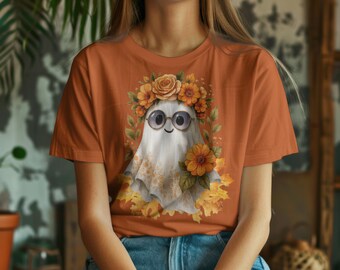 Boho Ghost Halloween Shirt: Floral Wreath, Spooky Season Tee