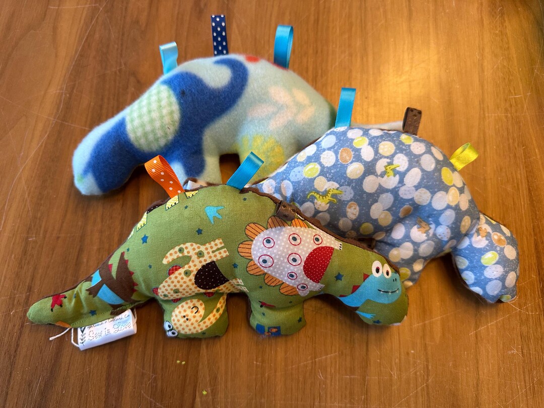 Handmade Dinosaur Rattle: Soft Cotton Fleece, Sensory Ribbons - Etsy