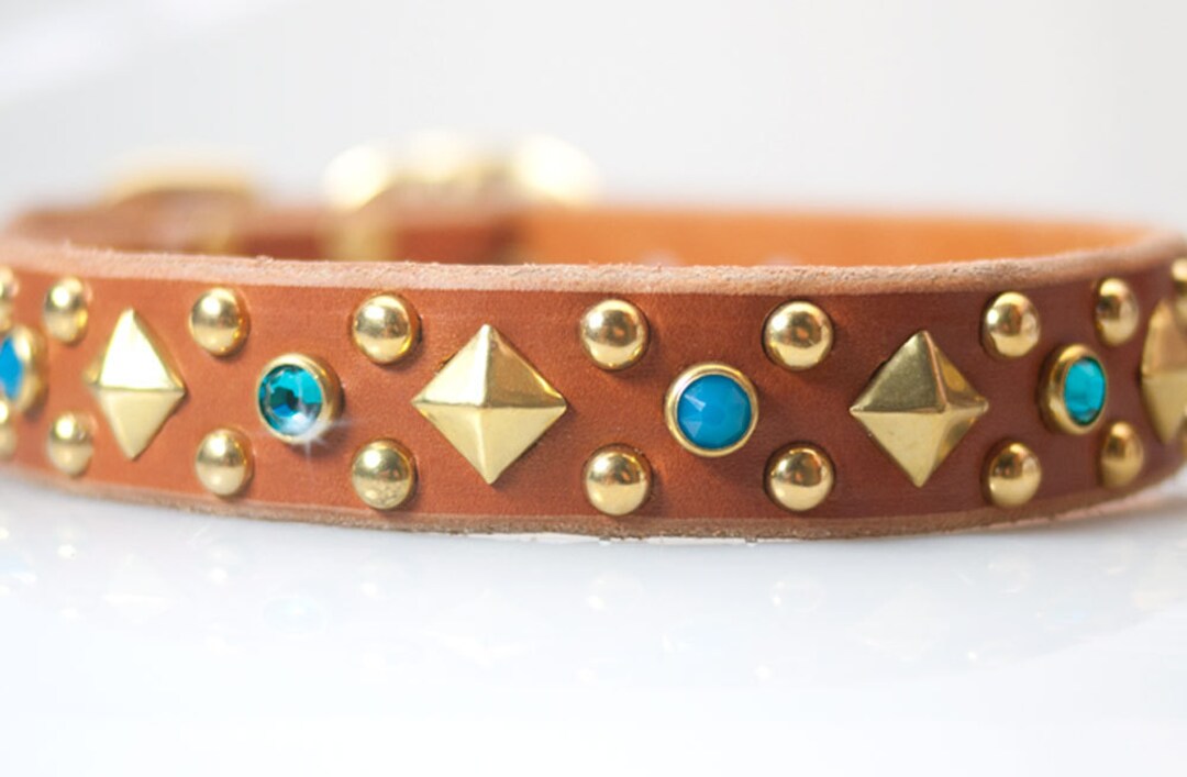 Blue Opal Dog Collar Jeweled Dog Collar Leather Turquoise Etsy