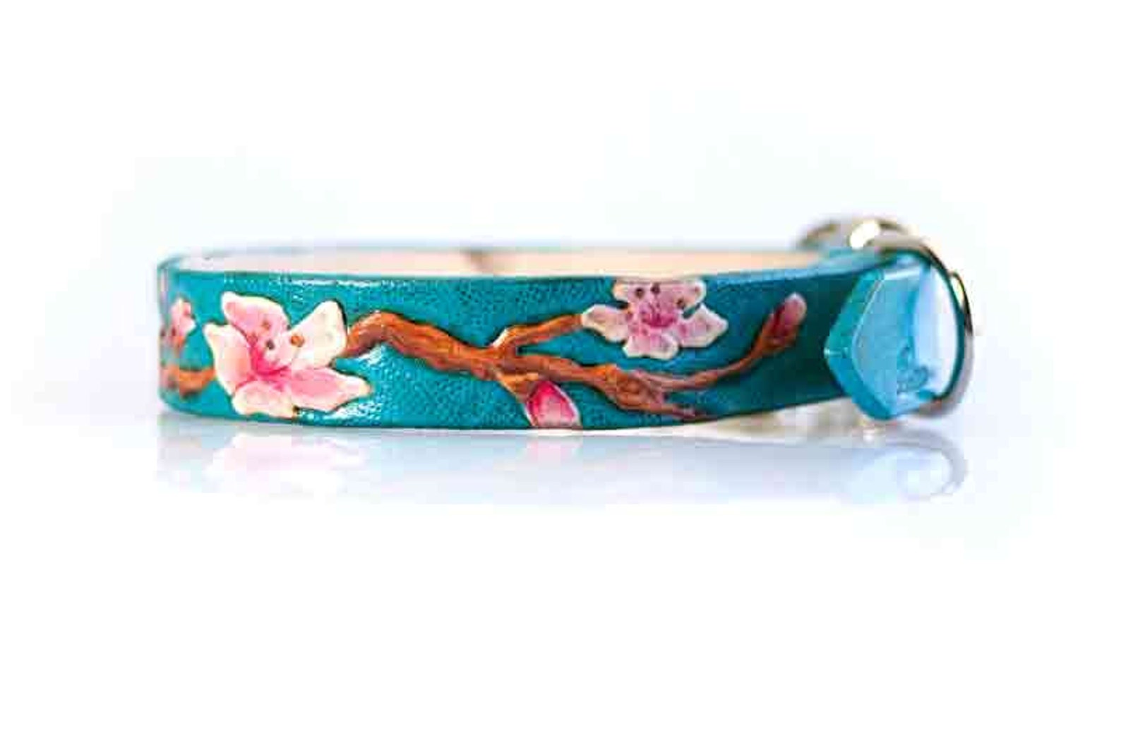 Custom Tooled Leather Dog Collar Cherry Blossoms Dog Collar Etsy