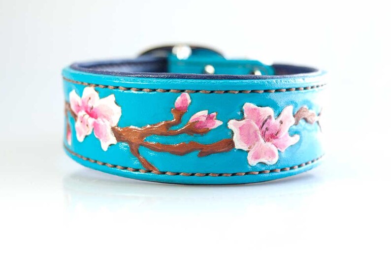 Large Cherry Blossom Dog Collar Dog Lover Handstitched Padded Etsy