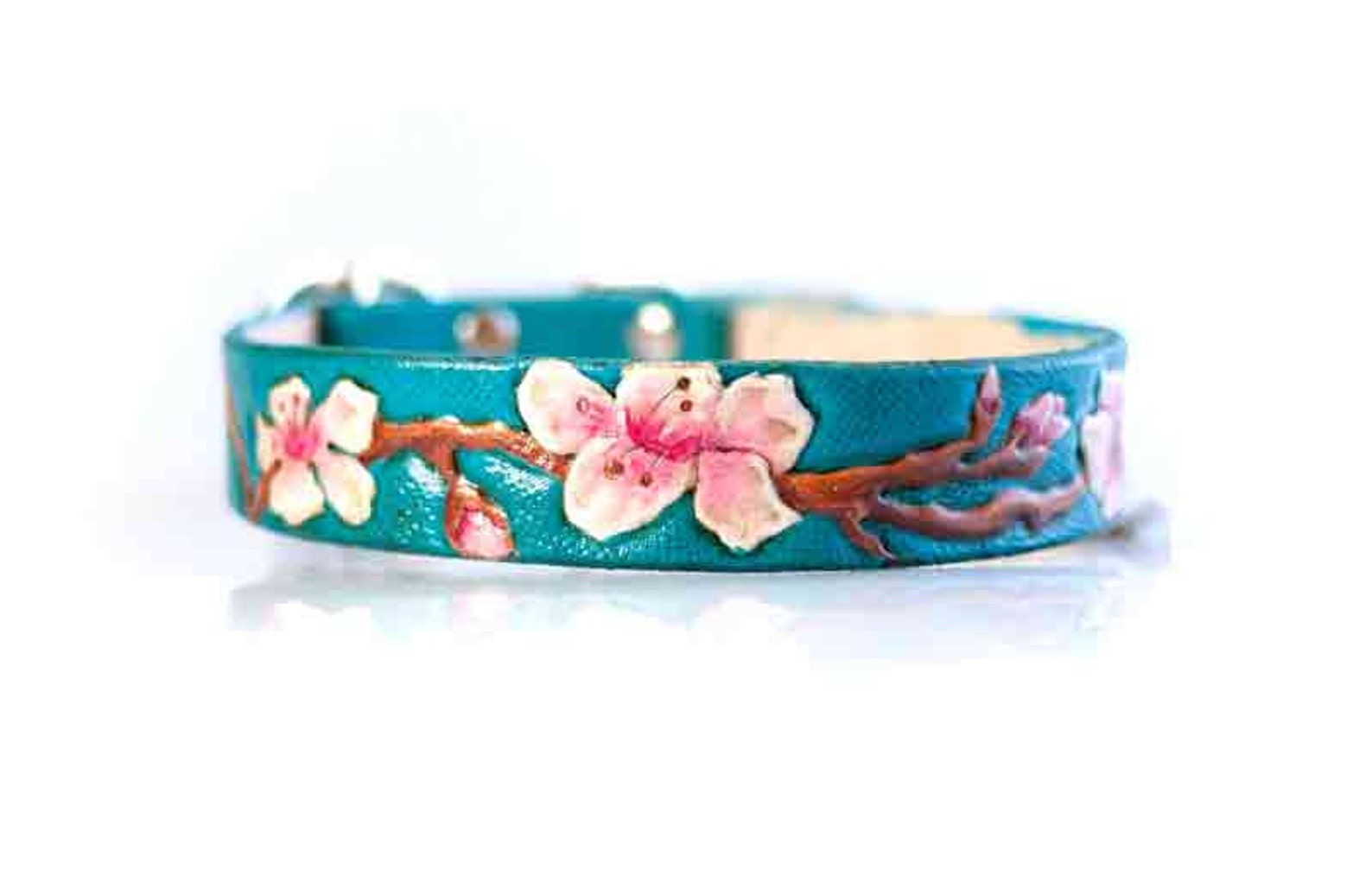 Custom Tooled Leather Dog Collar Cherry Blossoms Dog Collar Etsy