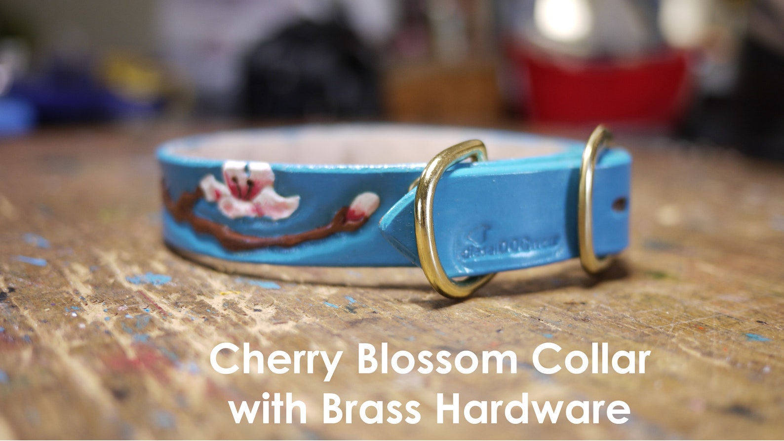 Custom Tooled Leather Dog Collar Cherry Blossoms Dog Collar Etsy