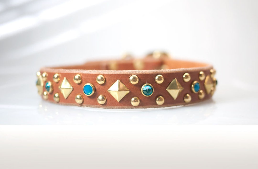 Blue Opal Dog Collar Jeweled Dog Collar Leather Turquoise Etsy