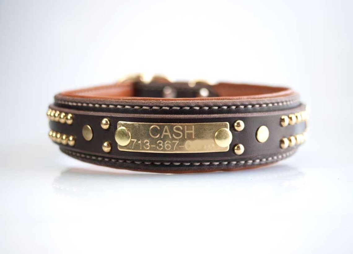 Custom Leather Dog Collar with Name Plate Personalized Dog Etsy