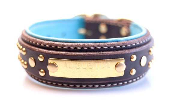 Custom Bully Dog Collars Pad Leather Dog Collar Orange Handstitched Dog Collar in Royal Blue Pit Bull Dog Collar for Large Dogs Green