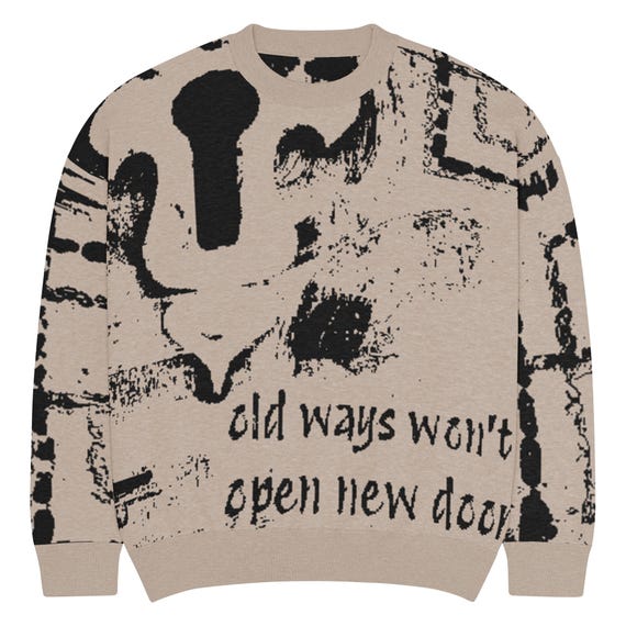 Earth Tone Knit Sweater: Abstract Grunge Streetwear Crewneck
