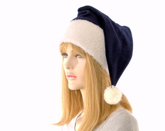 Stocking Cap Navy Blue Sherpa Headband Pointed Caps Handmade Elf Adult Victorian Pointed Men Women Santa Hat Extra Large
