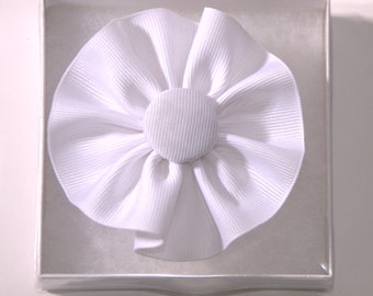 White Cockade Ribbon Hat Trim Brooch Back Jacobite Stuart Rosette Cosplay Handmade