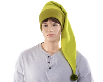 Swamp Green Long Stocking Cap Green Pompom Beanie Hat Long Tail Adult Women Men Cosplay