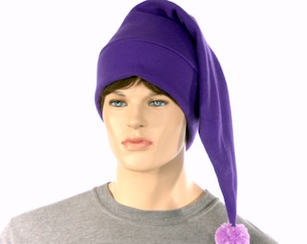 Purple Elf Hat Fleece Pompom Stocking Cap Adult Men Women Costume Cap Cosplay