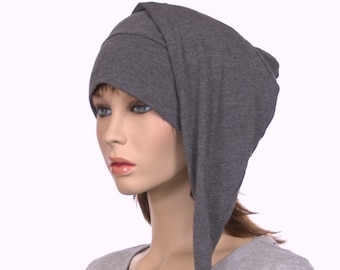 Night Cap Dark Gray Cotton Jersey Knit Shoulder Length Pointed Hat Adult Men Women Sleep Hat Nightcap