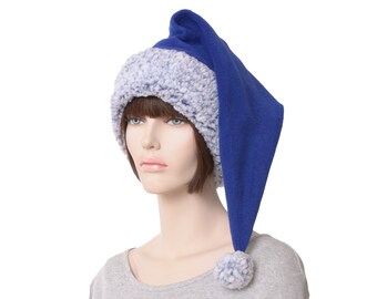 Santa Hat Navy Blue Sherpa Headband Stocking Cap Handmade Elf Adult Victorian Pointed Men Women