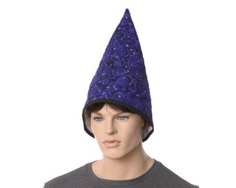 Wizard Hat Purple  Celestial Quilted Cotton Cone Hat Goblincore Cosplay Hat Fantasy Costume Handmade Renaissance Faire Hat Adult Men Women