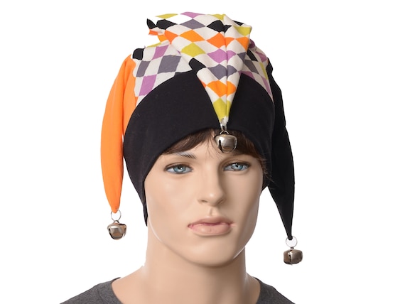 Jester Hat Cap: Harlequin Diamonds Cotton Three Pointed Hat With